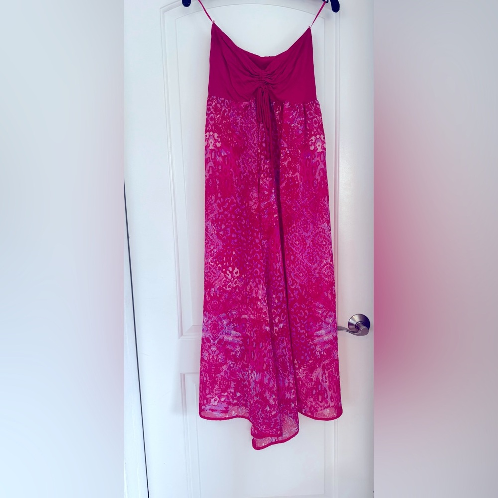 Raviya Swim Cover up Pink Fuschia Animal Print Sheer Bottom. Sz S